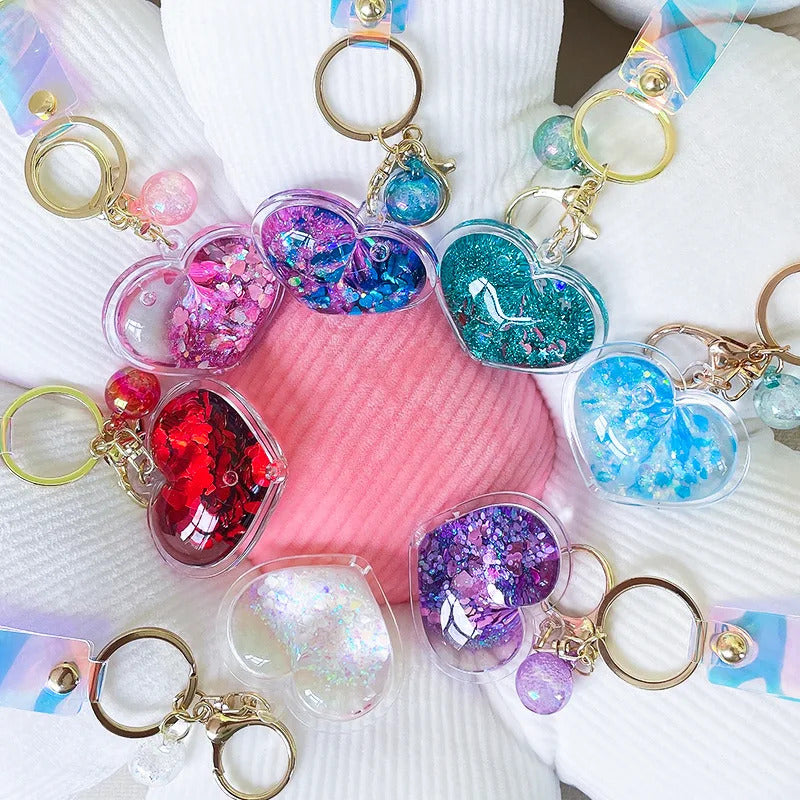 Acrylic Heart-Shaped Keychain with Quicksand Glitter, Trendy Fashion Bag Accessory, Exquisite Cute Keyring with Love Theme