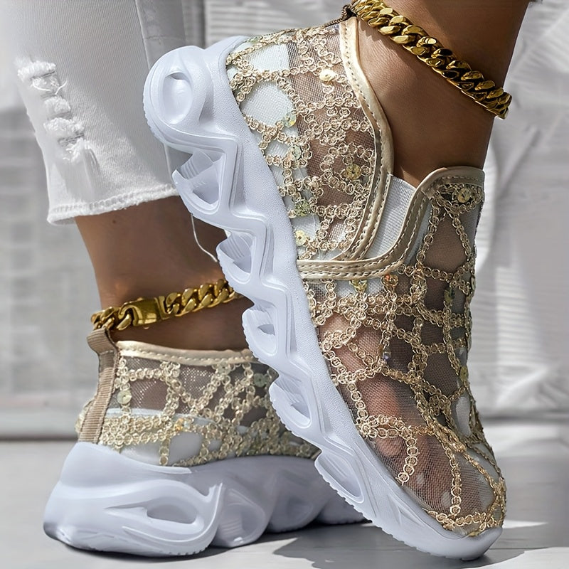 Mesh Elastic Strap Casual Sports Shoes - Without Foot Chain