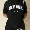 Polyester Lash Sets Crew Neck Short Sleeve Printed Sports Pants Set, for Women