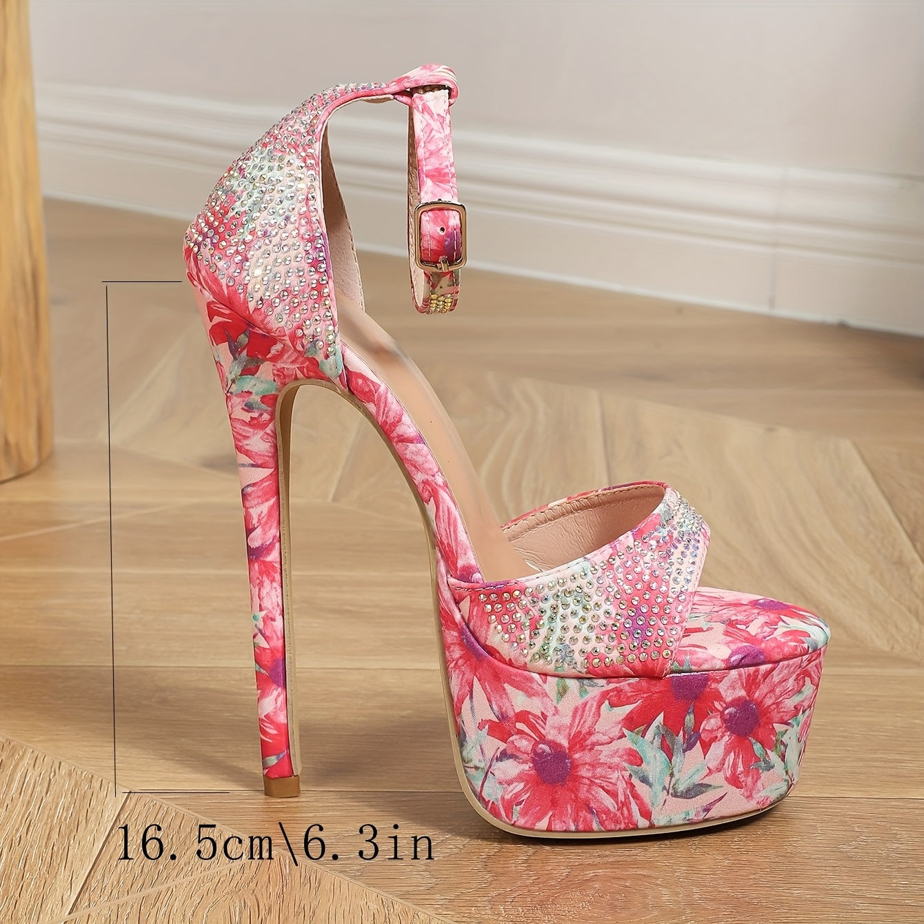 Kissxuanyan Women's 6.3inch Ultra-High Stiletto Heel Sandals - Sexy Open-Toe Ankle Strap with Sparkling Rhinestone Buckle, Floral Fabric Upper & Non-Slip Rubber Sole for Parties, Weddings, Special Occasions (EU 35-42), High H