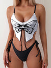 Butterfly Print 2 Piece Set Bikini, Drawstring Front Tie Side High Cut Swimsuits, Women's Swimwear & Clothing