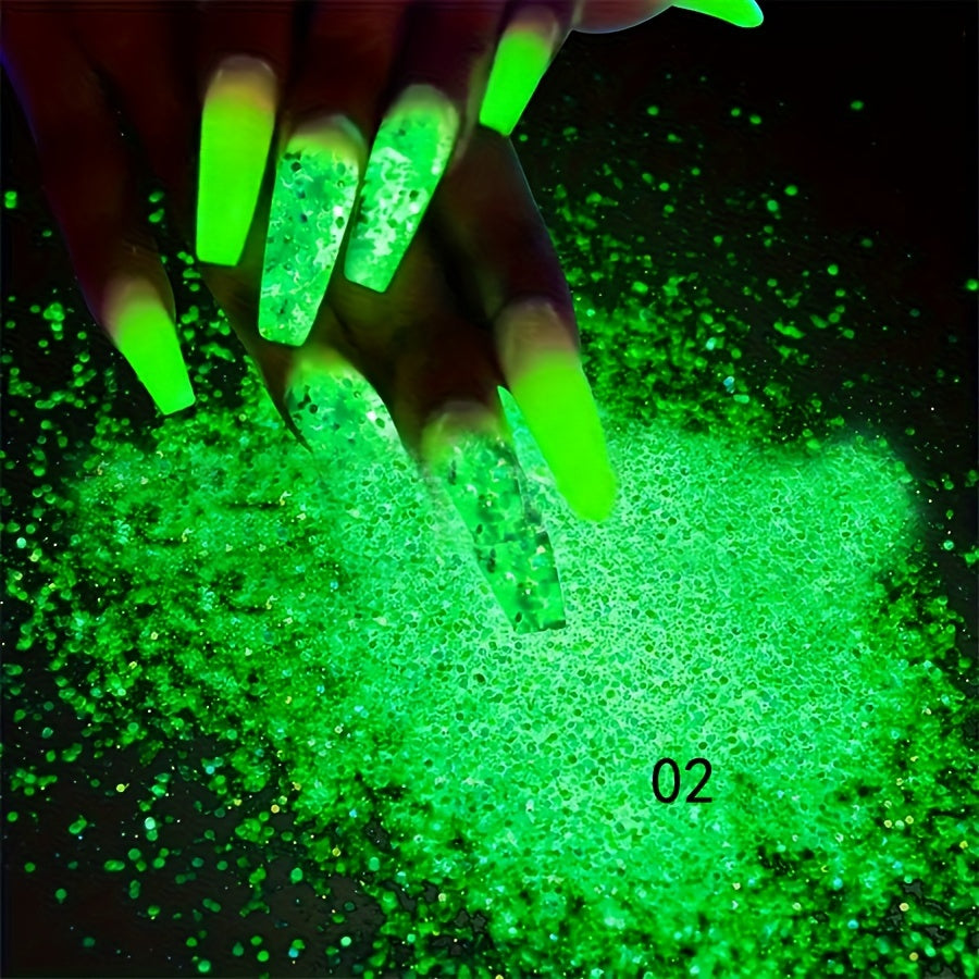 Glow-in-the-Dark Nail Powder - Blue & Green Luminous Pigment Dust, Odorless Phosphor Glitter for Stunning Manicures
