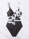 Cow Print 2 Piece Set Bikini, V Neck Layered High Cut Swimsuits, Women's Swimwear & Clothing