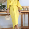Plunge Neck Sheath Dress - Elegant Cape Sleeve Tucked Midi Dress For Spring & Summer - Women's Clothing - For Women - Suitable for Parties & Casual Occasions - Perfect Gift for Her