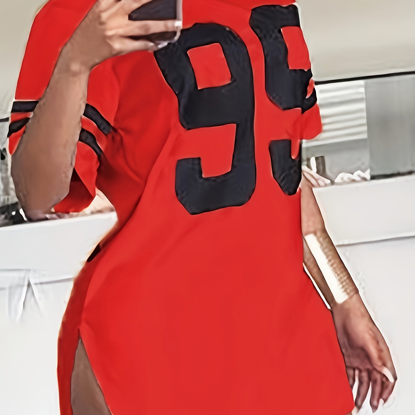 Women's Casual Longline T-Shirt with Bold '99' Graphic Print - Vibrant Blue Relaxed Fit, Mid-Stretch Machine-Washable Fabric for All-Season Comfort, Cute T Shirts, Everyday Clothing, Sporty Aesthetic, Stretchy Material