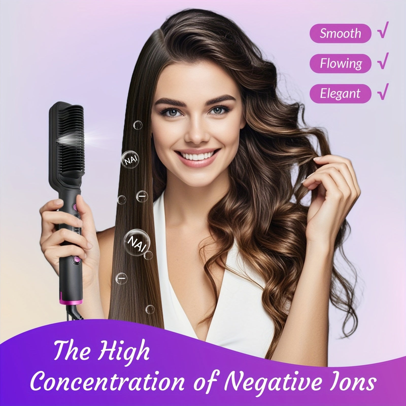 Hair Straightener Brush, Ionic Hair Straightening Brush Flat Iron For Women, Anti-Scald Straightening Comb Fast Heating For Home Salon, Precise Temperature Control And Heats Up Fast, Auto Shuts Off, Christmas, Happy Holidays,