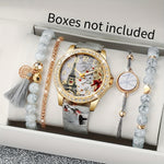 Women's Fashion Casual Digital Tower Dial Quartz Watch + Bracelet Set 5pcs/set Does Not Include Watch Box