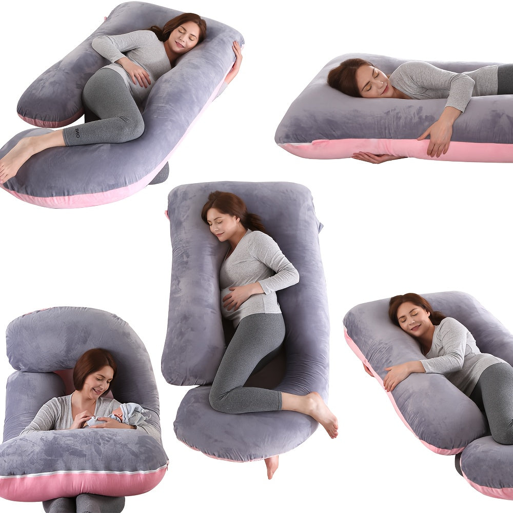 [Full Body Maternity Pillow] 60-inch Full Body Pillow - J-Shaped Maternity Pillow with Velvet Pillowcase - Back, Leg, and Tummy Support for Comfortable Sleep
