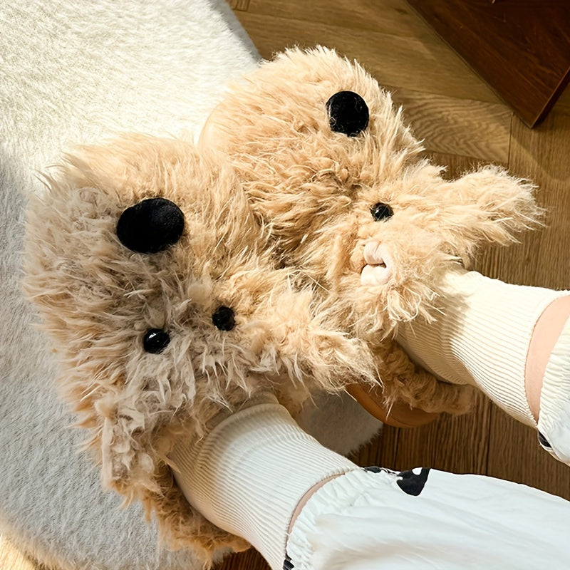 Cozy Cartoon Dog Plush Slippers for Women - Warm, Comfortable Indoor Shoes with Cute Doll Design, Non-Slip EVA Sole, Stray, Casual, Couple Slippers