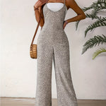 Elegant Leopard Print Women'S Jumpsuit with Cat Ears, Straight Leg Pasta Strap Romper, Summer Fashion for Adults