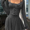 Women's Two-Piece Casual Retro Floral Gray Sleeveless Button- Dress Set