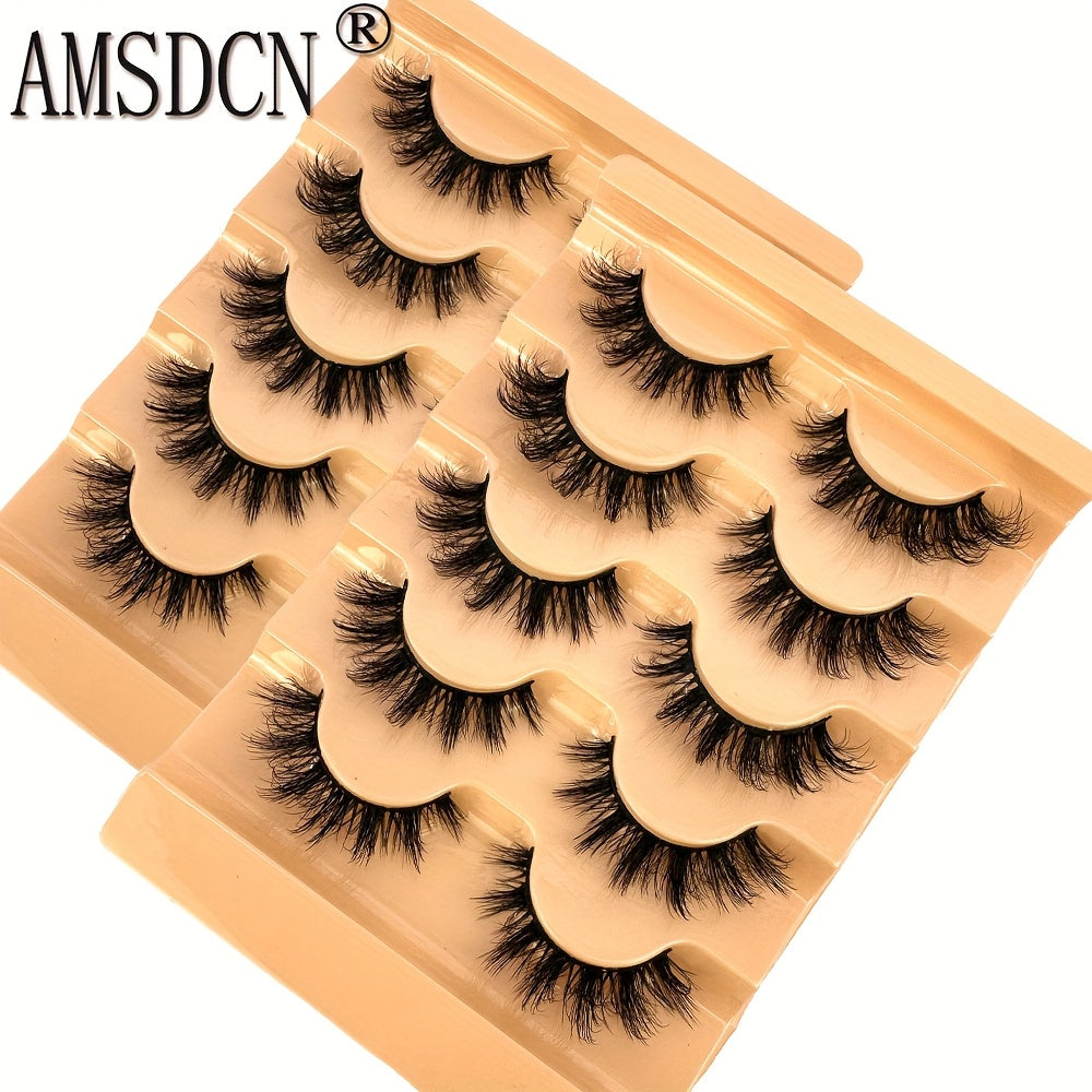 AMSDCN 10 Pairs Of 2pcs 3D Fluffy And Thick Eyelashes Naturally Curled And Soft Faux Mink Eyelashes - Reusable, Suitable For Daily Use And Various Occasions