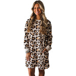 Womens Relaxed Casual Leopard-print Long-sleeve Dress