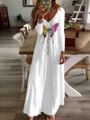 Vibrant Butterfly Print V-Neck Long Sleeve A-Line Maxi Dress - Flattering Vacation Style for Spring & Fall, Comfortable Women's Clothing with Relaxed Fit
