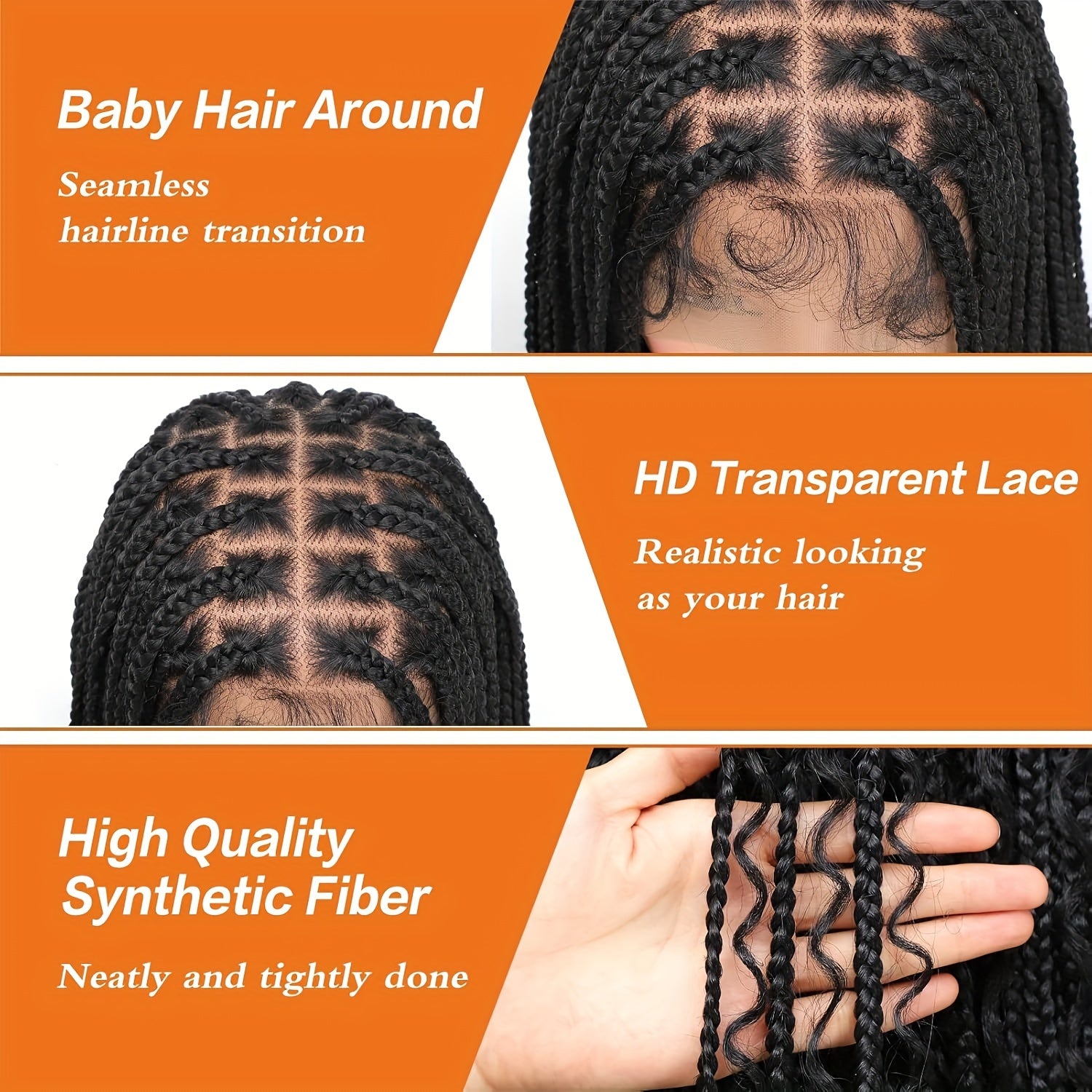 13x8 HD Lace Front Boho Knotless Box Braided Wigs For Women Bohemian Braiding Wig Braid Lace Front Wig With Curly Ends Blended Braided Wig 36 Inch