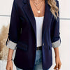 Notched Collar Button Front Blazer, Elegant Long Sleeve Blazer For Office & Work, Women's Clothing