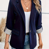 Notched Collar Button Front Blazer, Elegant Long Sleeve Blazer For Office & Work, Women's Clothing