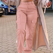 GILIPUR Pink Cargo Pants for Women - Retro Street Style, Multi-Pocket Utility Workwear, Machine Washable, Viscose and Elastane Blend