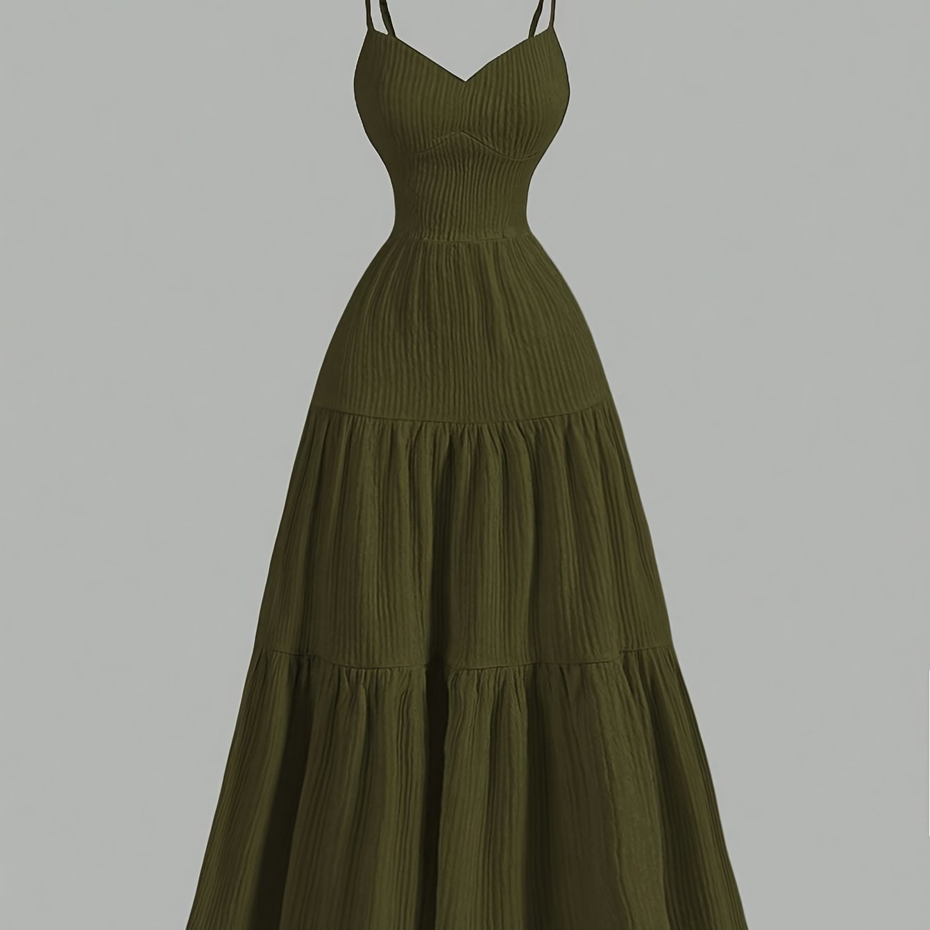 Elegant Apricot Sleeveless V-Neck Midi Dress with Ruffled Waist & Layered Tiered Skirt - Polyester, Machine Washable, All-Season Women’s Fashion