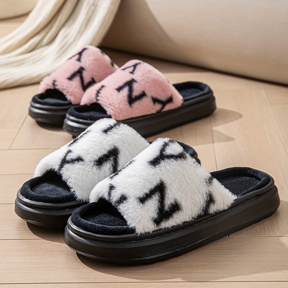 Women'S Casual Letter Print All-Season Slippers, Thick Sole Fabric Upper & Inner, EVA Sole, Lightweight Slip-on Home & Outdoor Slides with Random Letter Pattern