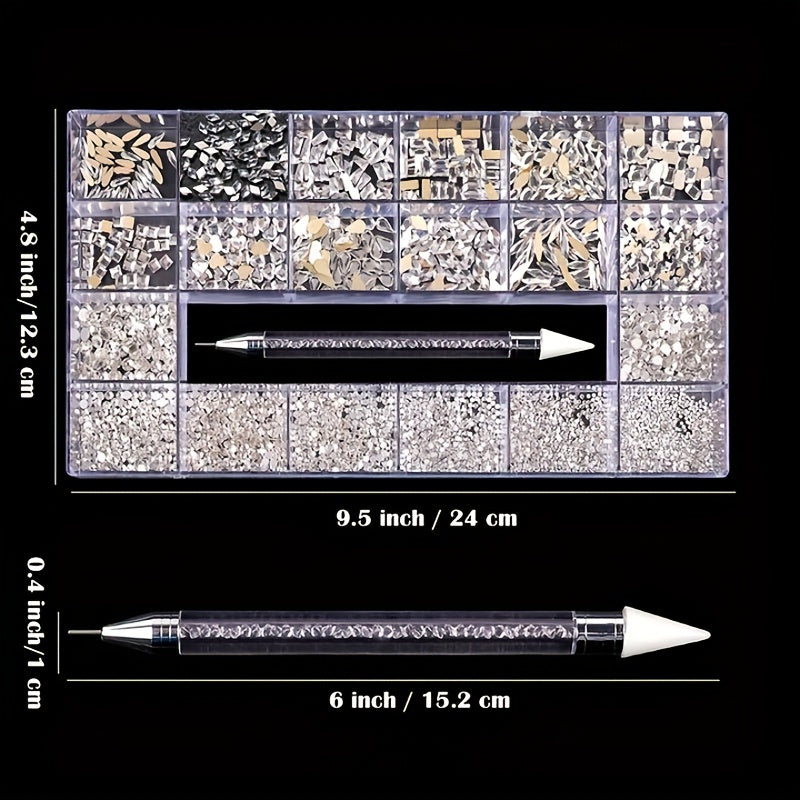 Nail Rhinestones Kit, Nail Art Decorations Flat AB Rhinestones Kit DIY Crafts Gemstones for Nail, Shoes, Clothes, Jewels (600 Clear Diamonds + 2500 Flat Rhinestones)