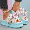 Women's Stylish Light Blue Platform Sandals with & Bow Accents - Thick Sole, Open Toe, Fabric Upper, Summer Fashion Shoes for Casual or Outdoor Wear, Versatile Slippers | Trendy Platform Sandals | Fabric Upper Sandals, Ladies