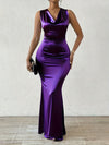 [Purple Bodycon Dress] Purple Elegant Bodycon Midi Dress | V-Neck, Ruched Side, Stretchy Polyester Blend, Perfect for Spring & Summer Events | Smooth Glossy Texture, Spring Fashion