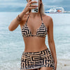 Chic 3pcs Bikini Set with Tie-Side Cover-Up Skirt - High Stretch, Color Block Design for Women