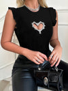 Women's Sexy Sleeveless Knit T-Shirt with Sparkling Heart Cutout Design - Stretchy Polyester-Spandex Blend, Lightweight 230gsm, Machine Washable for Spring Summer Fall Casual & Party Wear