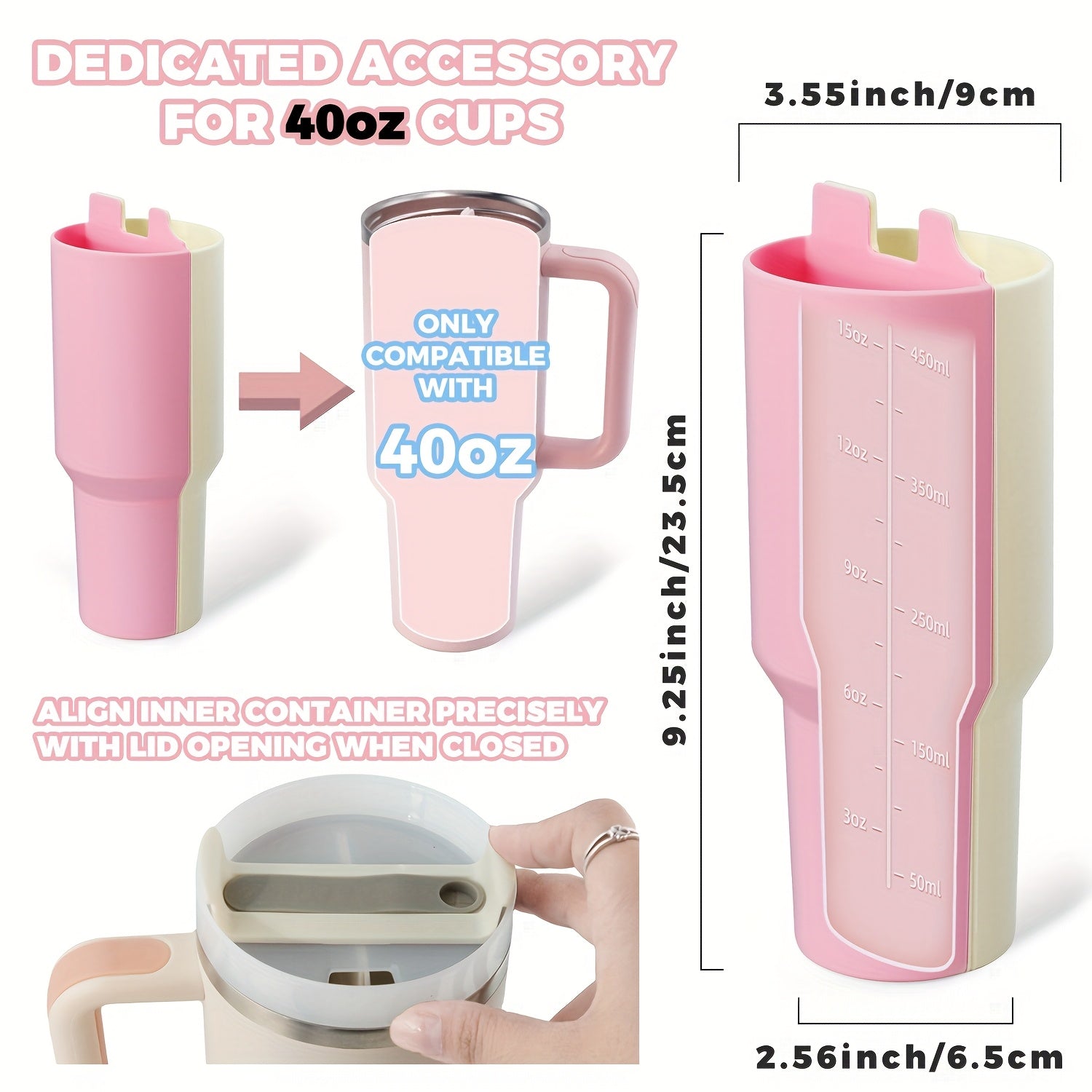 Cup 2-in-1 Drink Separator Silicone Liner, Compatible with Cup 40oz, Accessory, Reusable Liner for Party, Leisure, Outdoor, Office