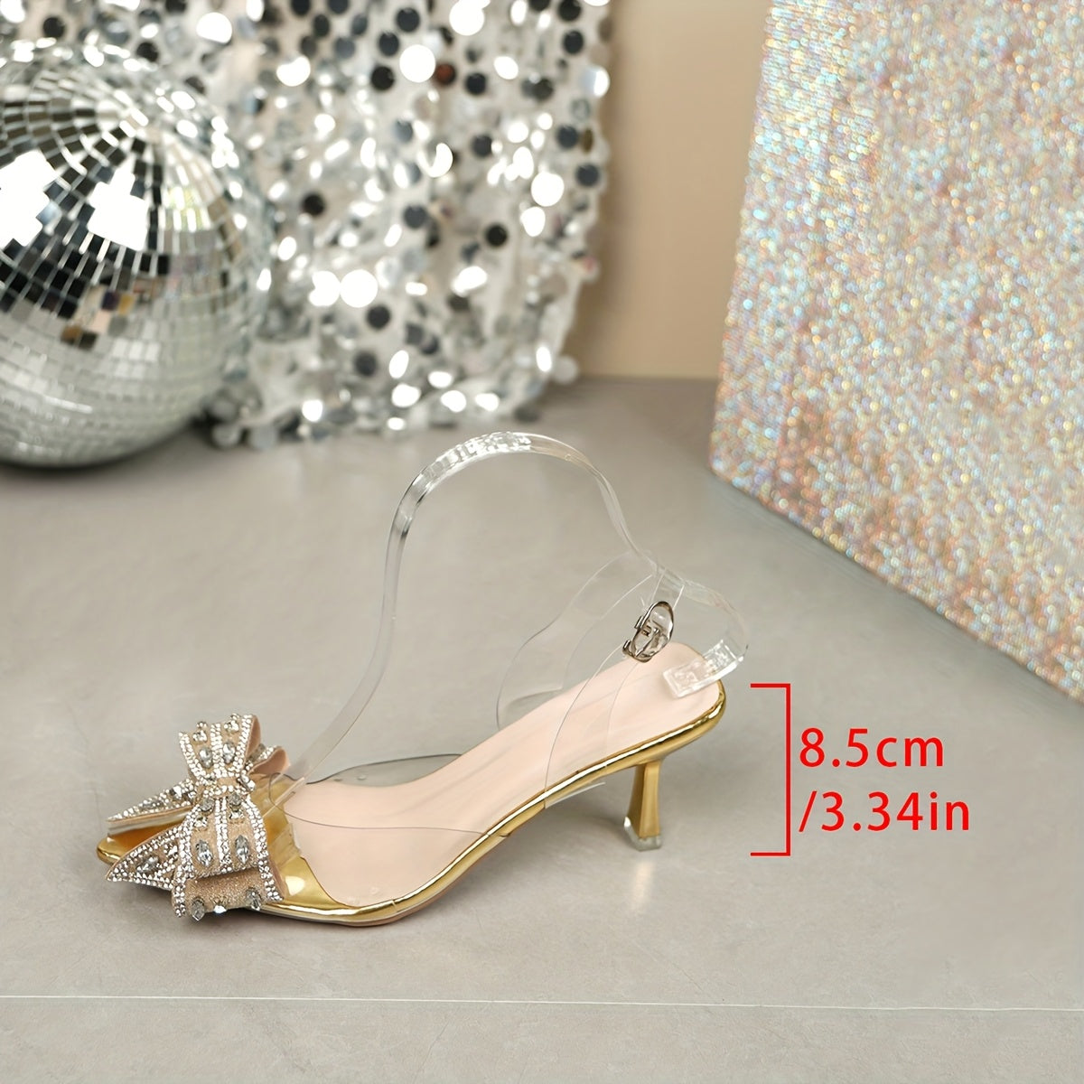 Women'S Elegant Pointed Toe Stiletto Sandals with Sparkling Bow Accents - High Heel, Buckle Closure, All-Season Comfort, Polyurethane Upper & Sole, Versatile Footwear|Sparkling Accent Sandals|Durable Footwear