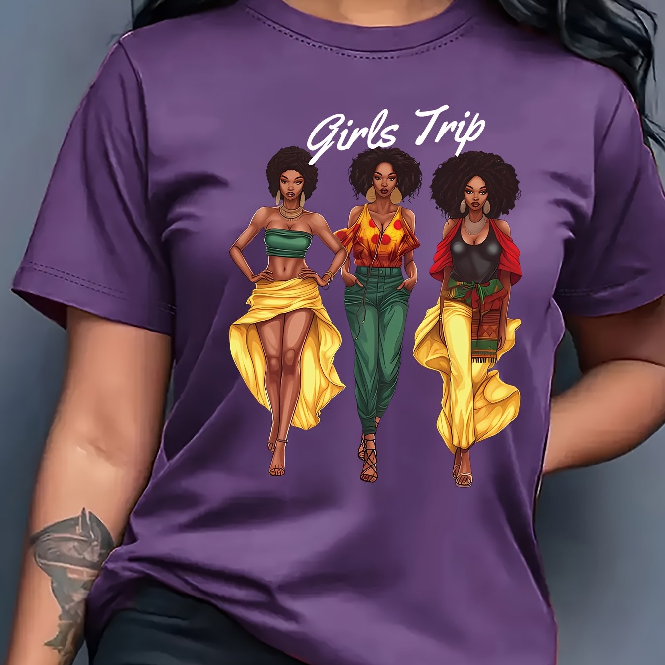 Women'S " Trip" Graphic T-Shirt - Casual Red Crew Neck Short Sleeve Top with Vibrant Floral Design, Perfect for Spring & Summer, Casual Wear|Vibrant Print|Comfortable Fit