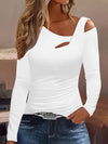 Cold Shoulder Cut Out Asymmetrical T-shirt, Chic Long Sleeve Top For Spring & Fall, Women's Clothing