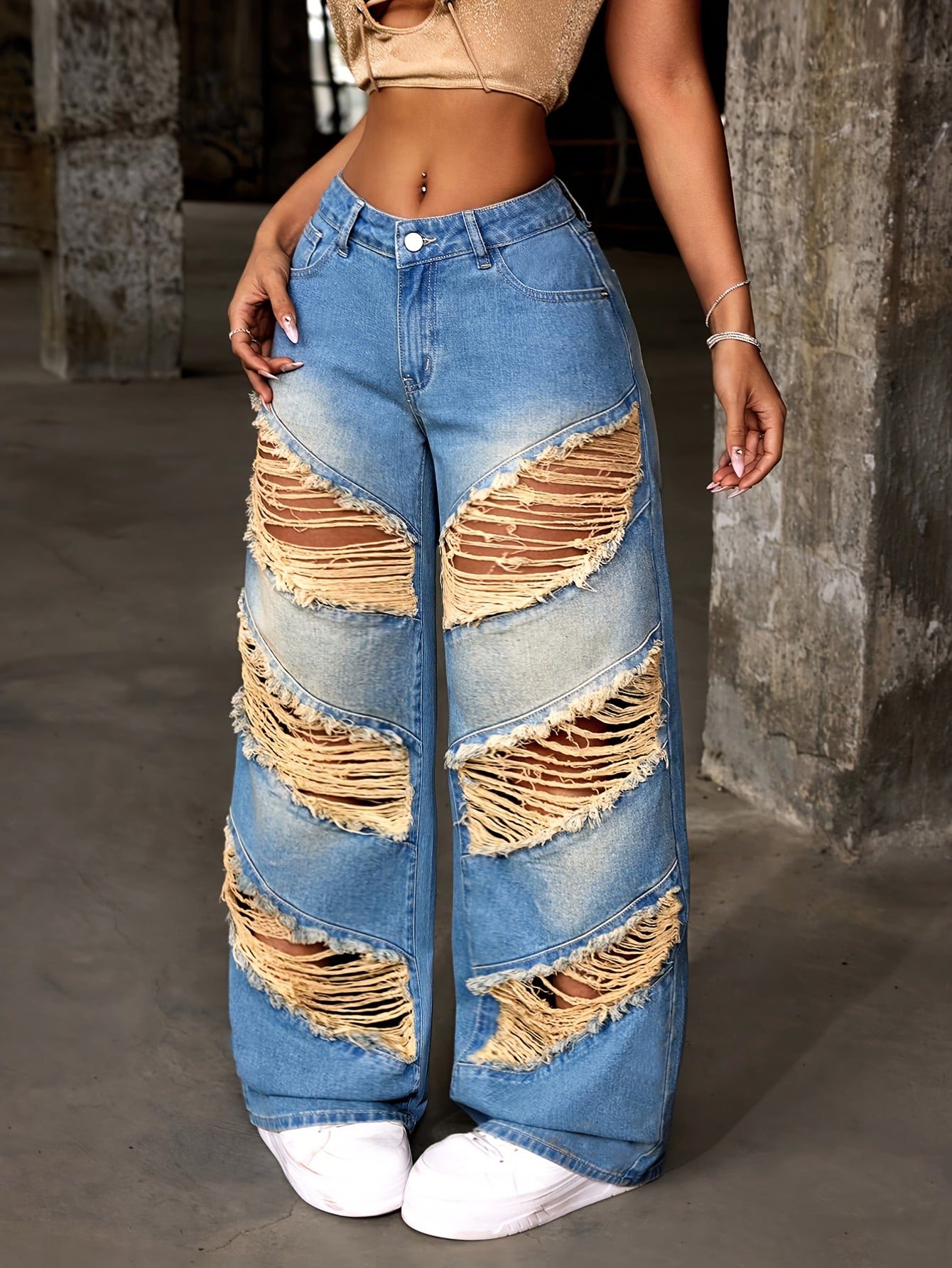 European And American Fashion Holes Long Ladies Jeans