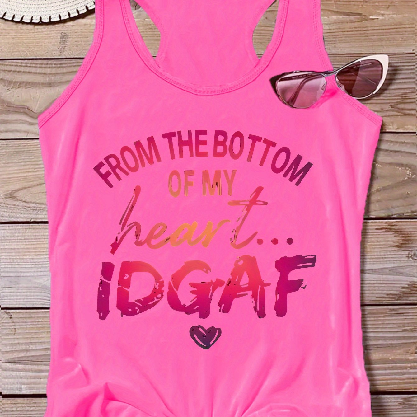 Letter Print Crew Neck Tank Top, Casual Sleeveless Top For Summer & Spring, Women's Clothing