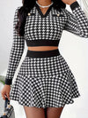 [Machine Washable] Elegant V-Neck Long Sleeve Jacket & A-Line Mini Skirt Set - Machine Washable Polyester & Elastane - Chic Autumn/Winter Ensemble for Women