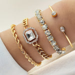4pcs/Set Elegant Imitation Gemstone Rhinestone Claw Chain Twist Bracelet Open Bangle for Women, Perfect for Vacation & Casual Attire