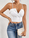 Women'S Fashionable Strapless White Crop Top with Button Details - Sexy Spaghetti Strap Design, All-Season Solid Color, Perfect for Casual or Formal Attire, Casual Attire Top|Sophisticated Style|Sleek Fit Top