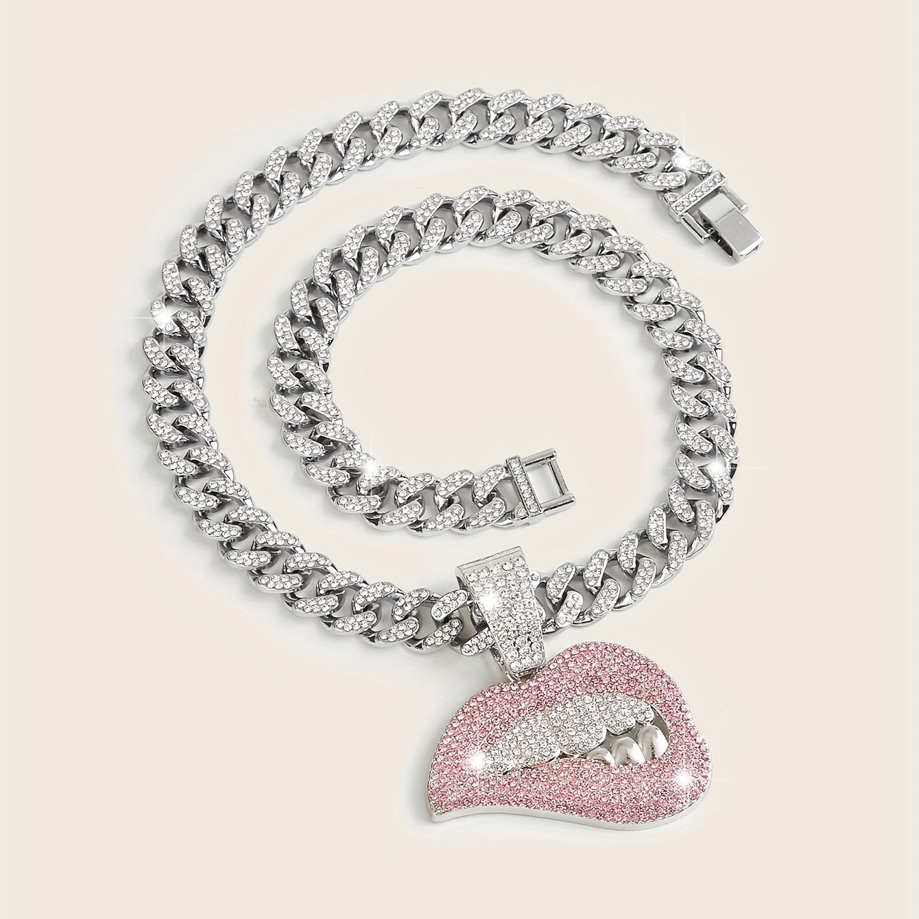 Women's Pink Rhinestones Red Lips Exquisite Cuban Necklace Party Jewelry Holiday Travel Decor Accessories