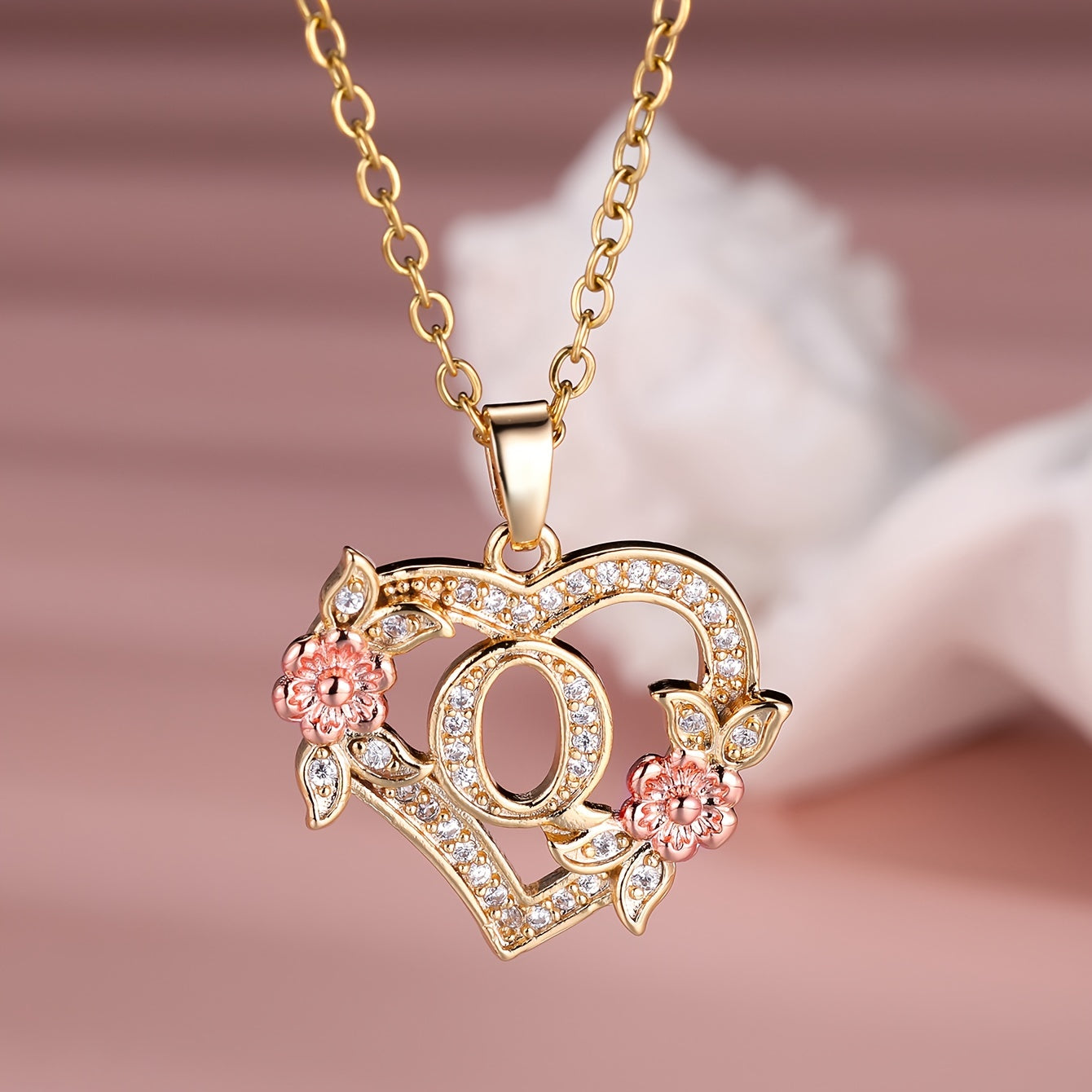 1pc A-Z Letter Love Heart Necklace Elegant zirconia Rose Golden Necklace Valentine'S Day Gift Trendy Jewelry For Women