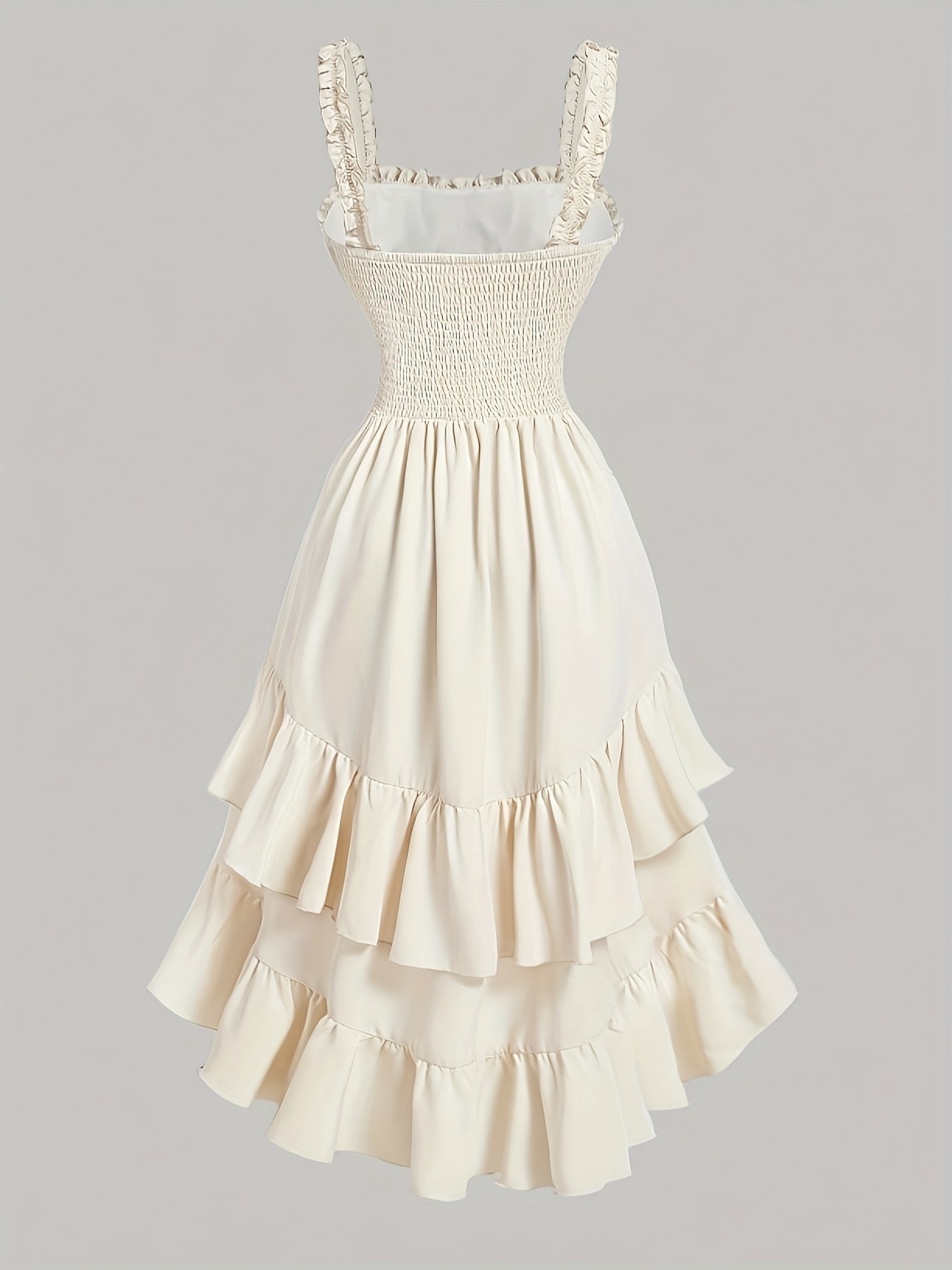 Elegant Asymmetrical Polyester Dress for Women | Sleeveless with Ruffled Layers & Lace-Up Detail | Smooth Texture, Non-Stretch Fabric | Machine Washable | Perfect for Spring/Summer Casual Wear, Cute Dresses