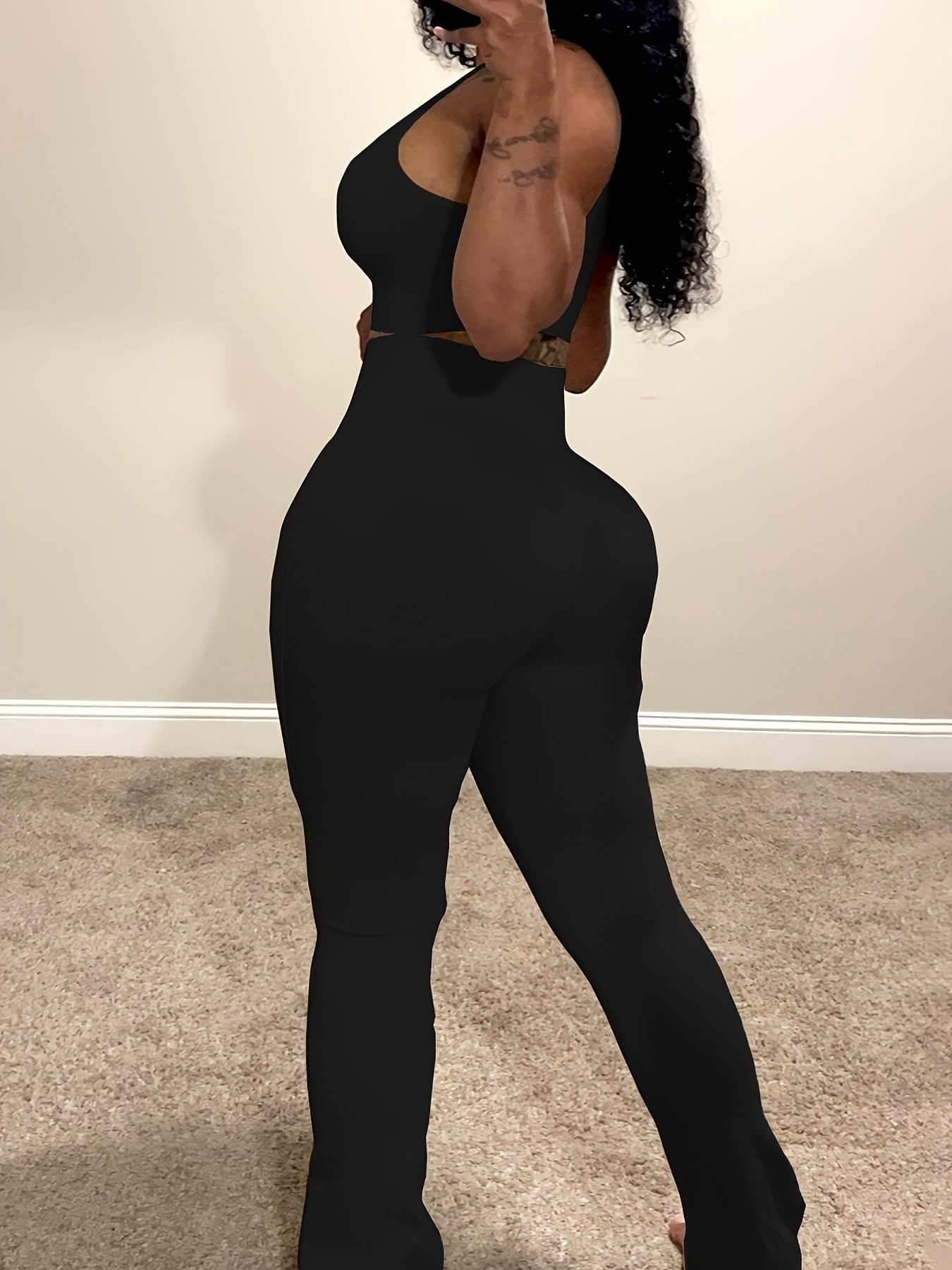 Women's Green 2-Piece Flare Yoga Pants & Sleeveless Crop Top Set – High-Waisted, Soft Stretch Activewear for Travel, Workouts & Casual Days