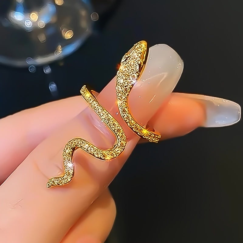 1pc/2pcs/set Women's Fashion Personality Ring, Light Luxury Imitation Zirconia Wrapped Small Snake Opening Adjustable Design Niche High-end Ring, Suitable For Gatherings, Parties And Dates, Women's Daily Wear, Perfect Holiday