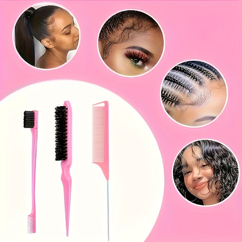 12pcs Hair Brush Set, Nylon Teasing Hair Brushes 3 Row Salon Teasing Brush, Double Sided Hair Edge Brush Smooth Comb Grooming, Rat Tail Combs With Duckbill Clips For Women Girls