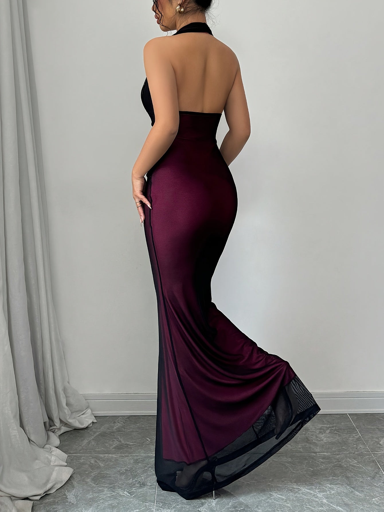 Women's Elegant Sexy Backless Bodycon Mermaid Dress - Stretchy V-Neck Long Sleeveless Evening Gown, Machine Washable Solid Color Floor-Length Formal Party Dress for Spring/Summer, Formal Evening Wear | Mermaid Style Gown | Sm