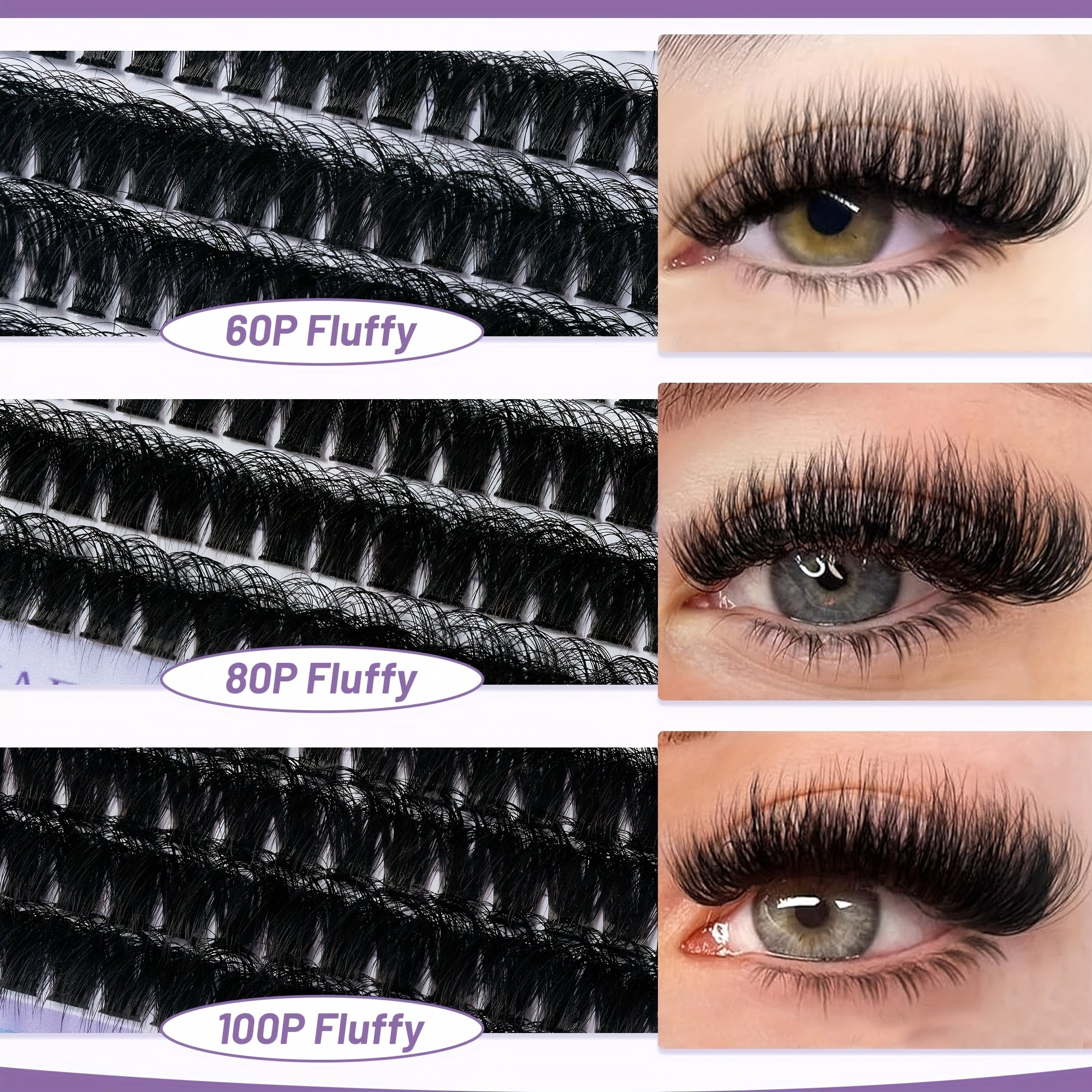 QUAFFLY Eyelashes 666pcs D-Curl Fluffy Eyelash Extension Set 60D+80D+100D Cluster Eyelash Extension Set 10-18mm Individual Cluster Eyelash Extension Set With Eyelash Bond And Seal, Eyelash Remover, Tweezers