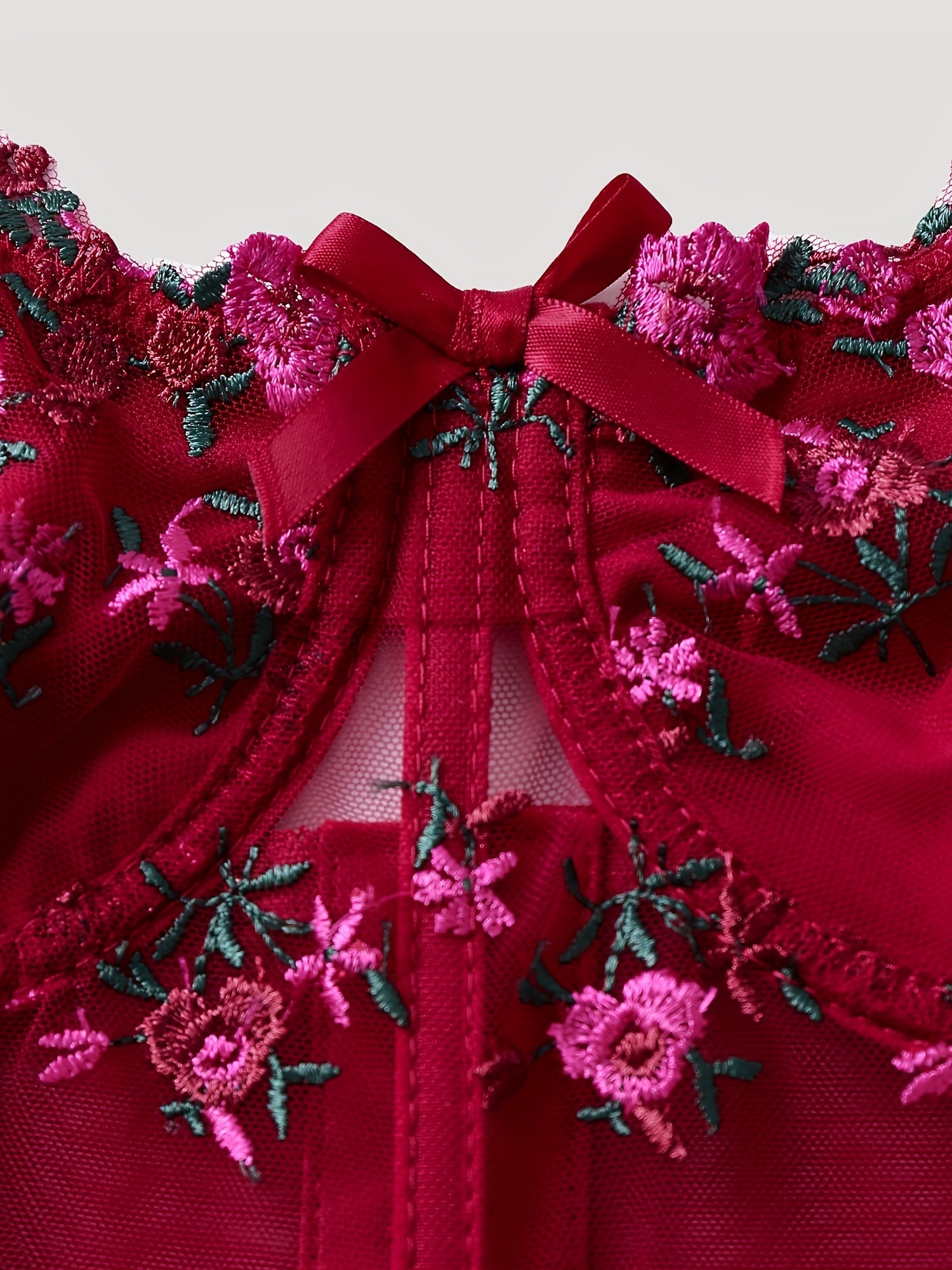 Elegant Black & Red Rose Floral Lace Embroidered Corset Top - Sexy Low-Cut V-Neck Fishbone Mesh Bustier with Adjustable Straps for Women, Perfect for Spring/Summer/Fall, Autumn Clothing | Floral Embroidery | Rose Pattern Desi