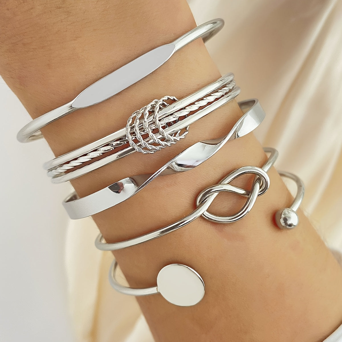 5pcs/Set Bracelets Set Minimalist Geometric Circular Knot Opening Bracelet Set, Knot Design - An Excellent Choice for Mother's Day, Valentine's Day, Wedding Anniversary, Birthday Gifts