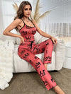 Adult Crown Print Pajama Set - Sexy Style, Sleeveless Spaghetti Strap Top & Long Pants with Bow Detail, Polyester Blend, All-Season Comfort, Bedroom Essentials|Sexy Pajama Set|Polyester Fabric