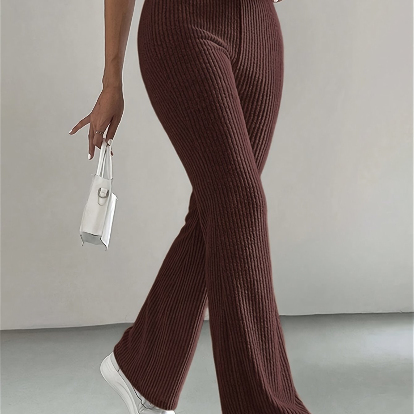 High-Waisted Flare Pants, Elegant Solid Women's Trousers